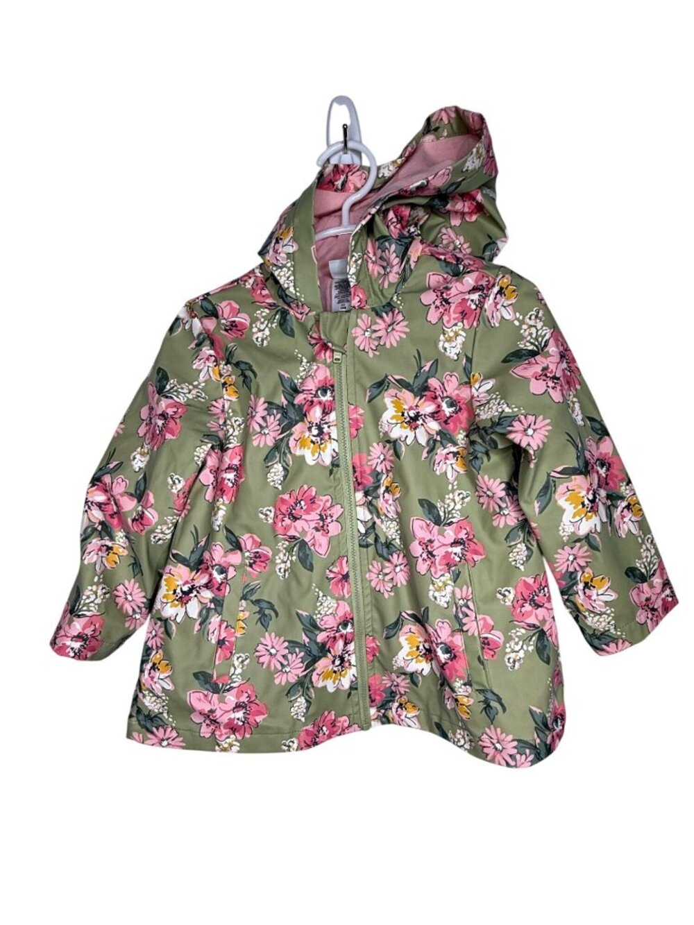 Little Me Girls 24M Green Pink Floral Hooded Jacket Zip Front Spring Coat Garden